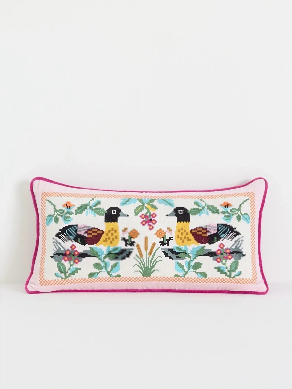 Anthropologie Daniella Cotton Needlepoint Novelty Pillow, Duck